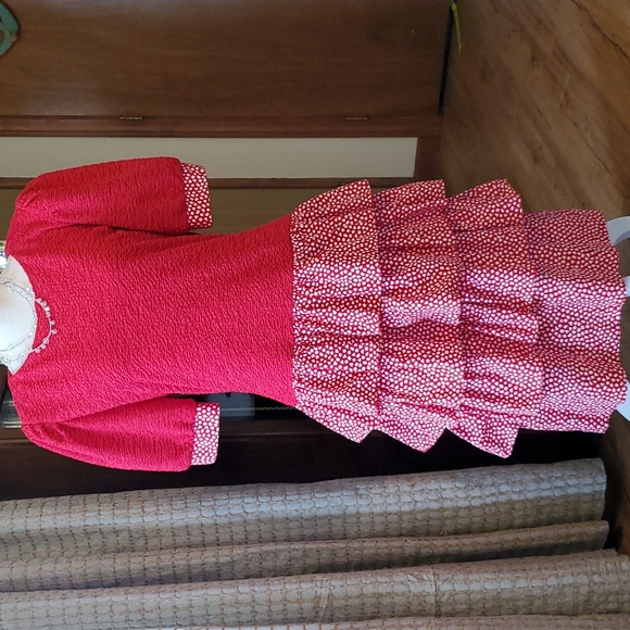 Vntg EUC David Warren NY 80's red peplum tiered dress 12 - Picture 1 of 16